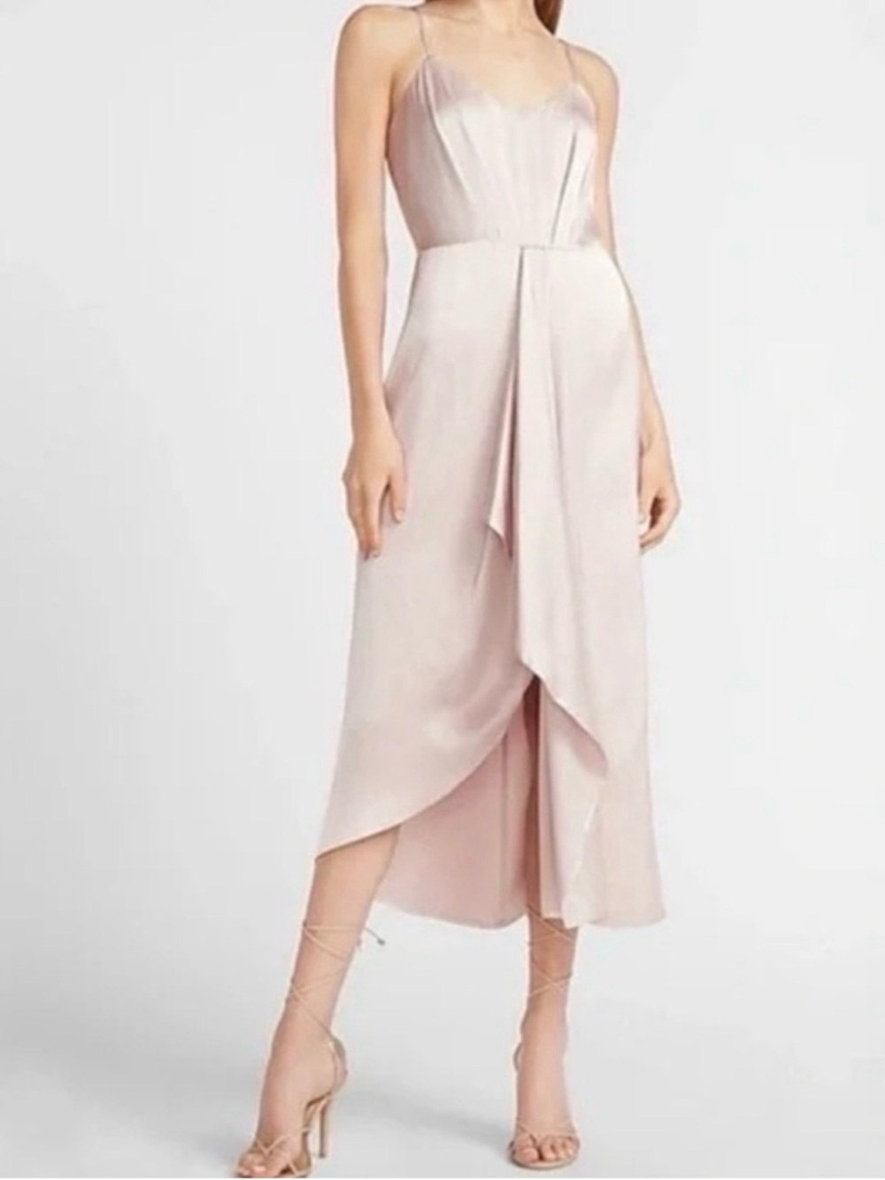 EXPRESS Asymmetrical Midi DressBlush Pink Satin sz M New
